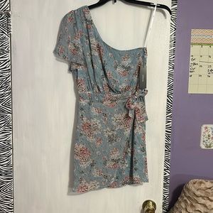 One sleeve wrap around floral summer dress